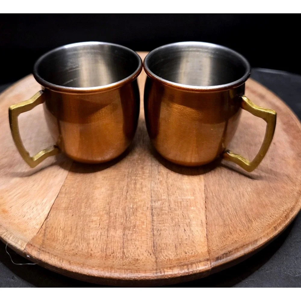 Set of 2 Mini Moscow Mule Shot Glasses Mugs 2oz Copper Silver Mug‎ Barware